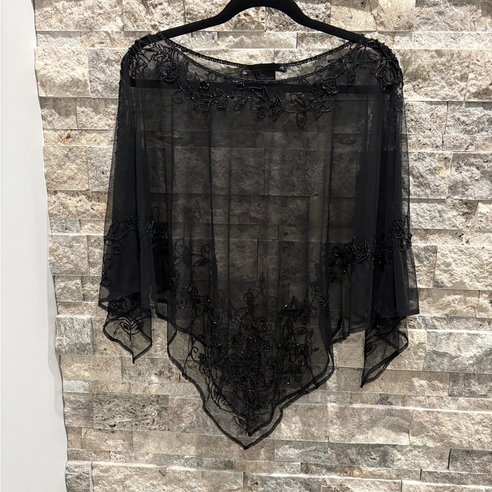 Vintage style  RK Elegant Sheer Black Poncho Top one size
